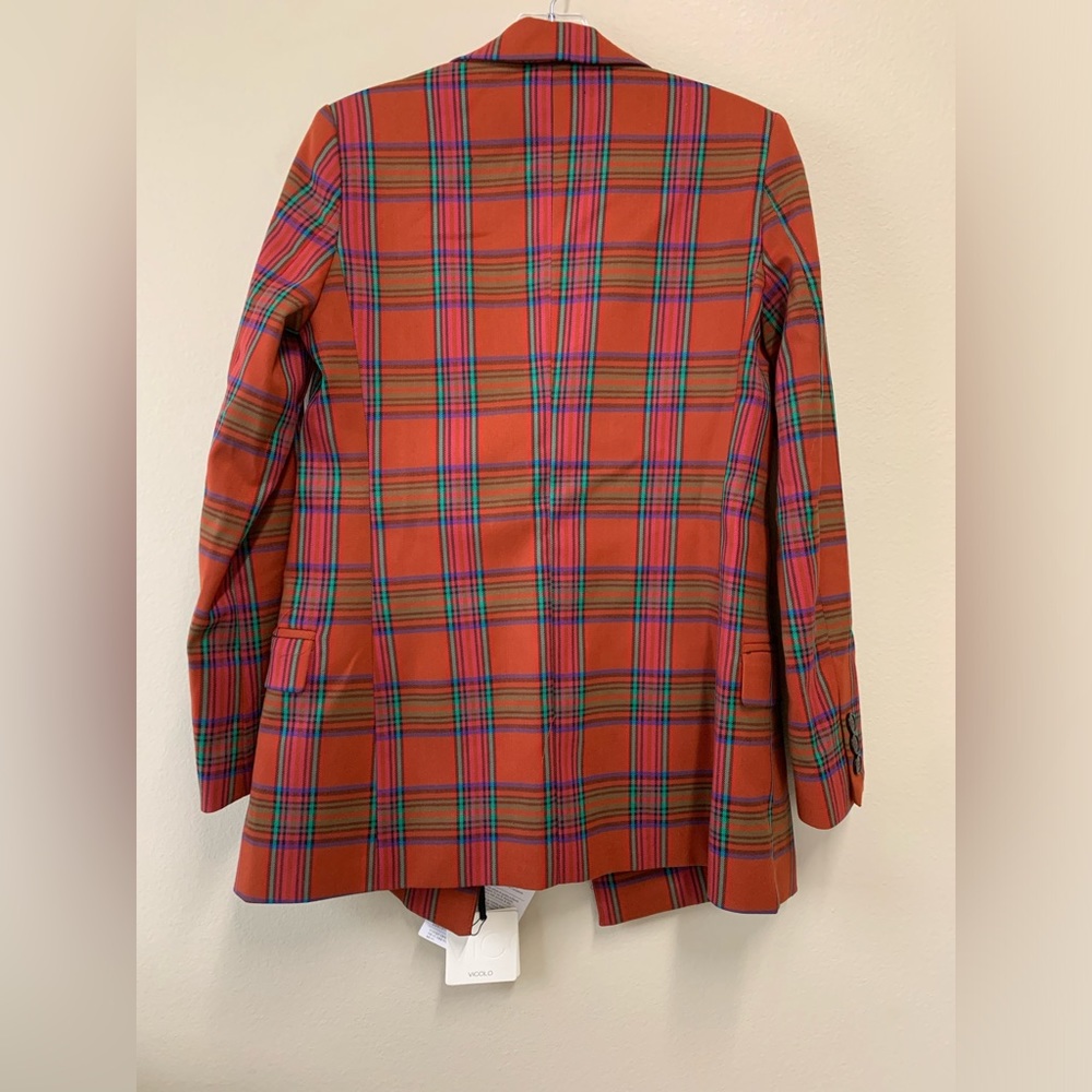 Brand new with tags Vicolo Orange Plaid Clueless style skirt suit blazer set S M - Picture 2 of 6